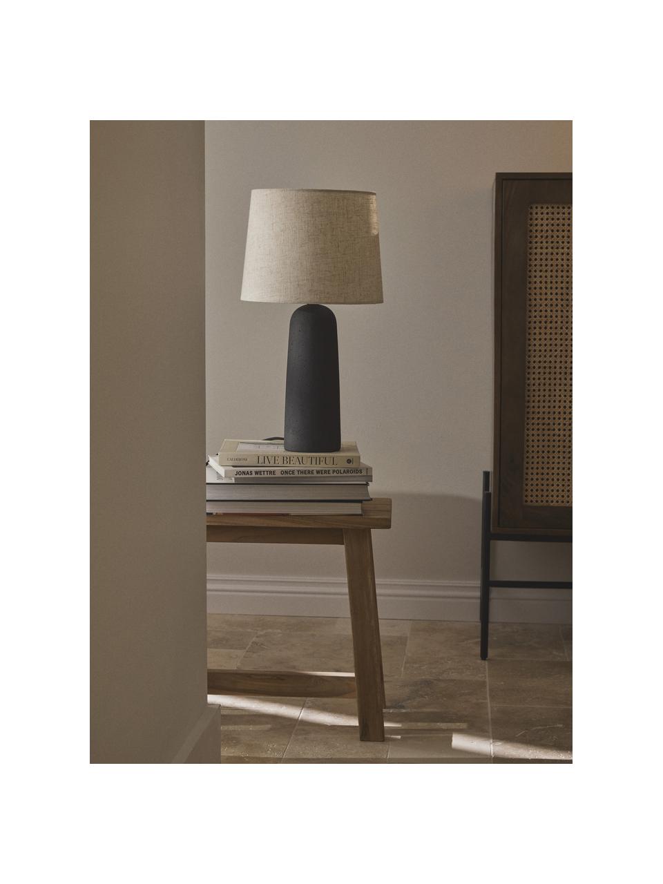 Lampada da tavolo grande con base in cemento Kaya, Paralume: 80% cotone, 20% lino, Antracite, bianco crema, Ø 29 x Alt. 52 cm