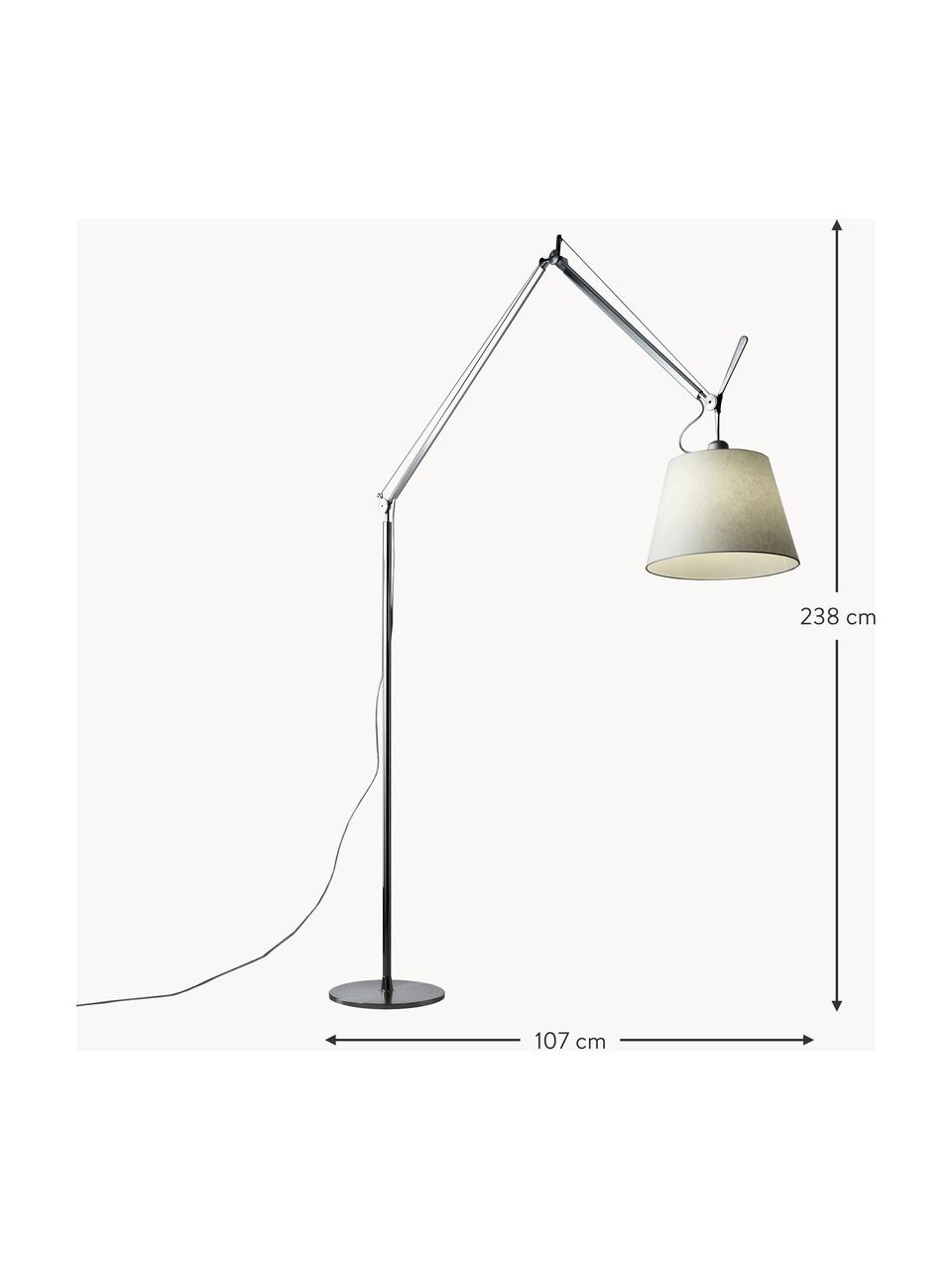 Grosse verstellbare Leselampe Tolomeo Mega, Lampenschirm: Seide, Hellgelb, Silberfarben, H 238 cm