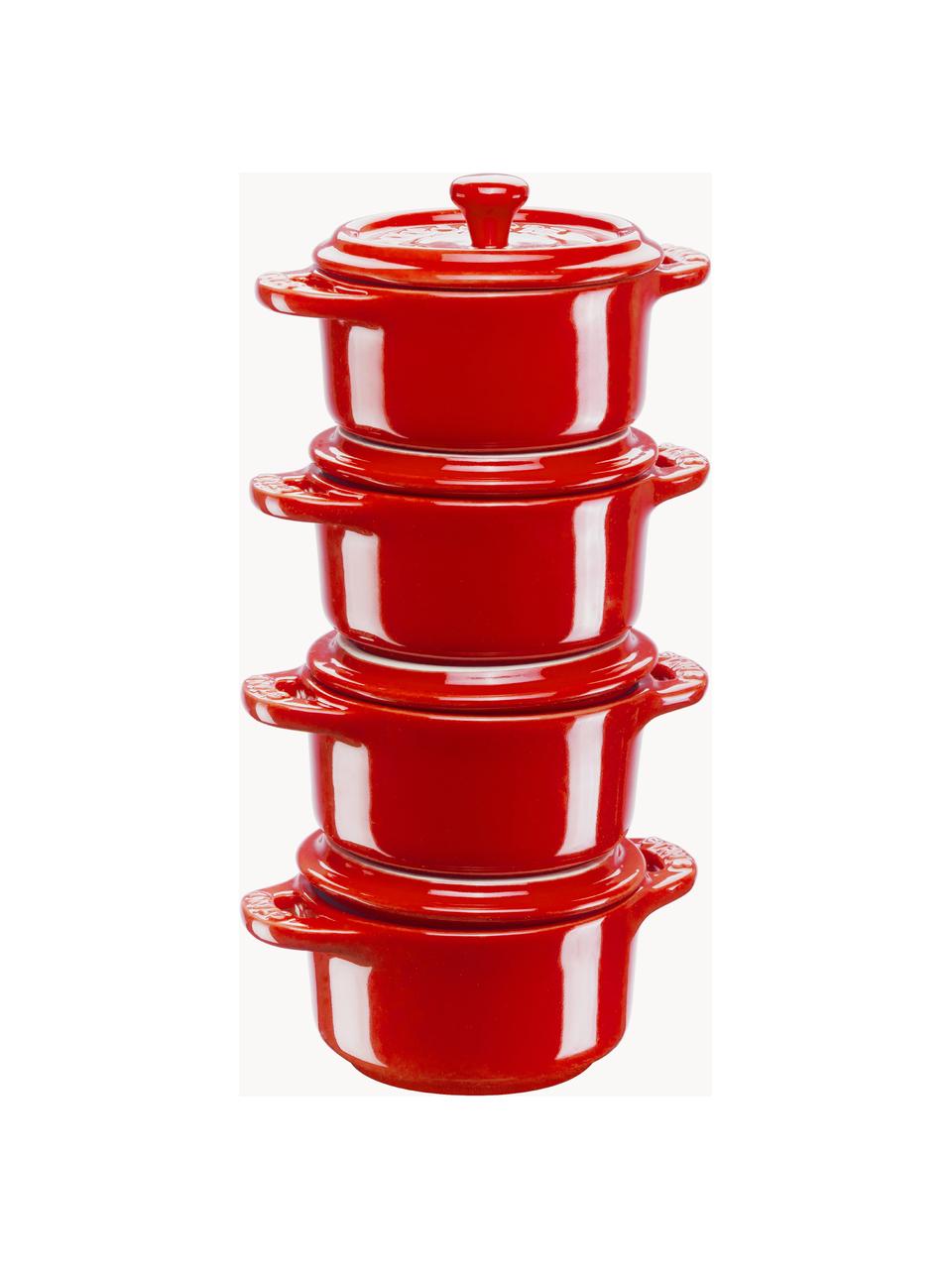 Malé hrnce Mini Cocotte, 4 ks, Keramika, smaltovaná, Červená, Ø 10 cm, V 7 cm, 200 ml