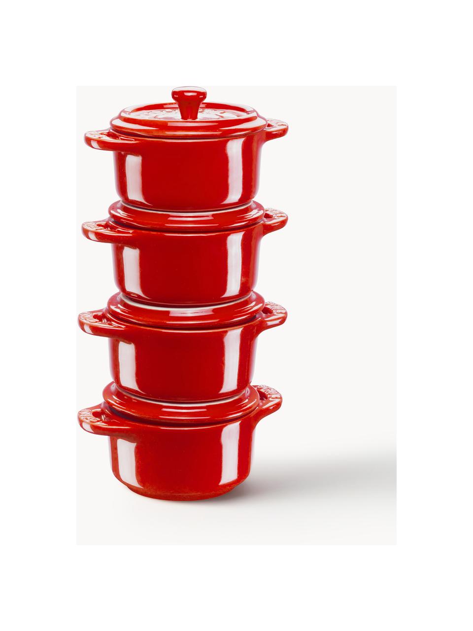 Töpfchen Mini Cocotte, 4 Stück, Keramik, emailliert, Rot, Ø 10 cm x H 7 cm, 200 ml