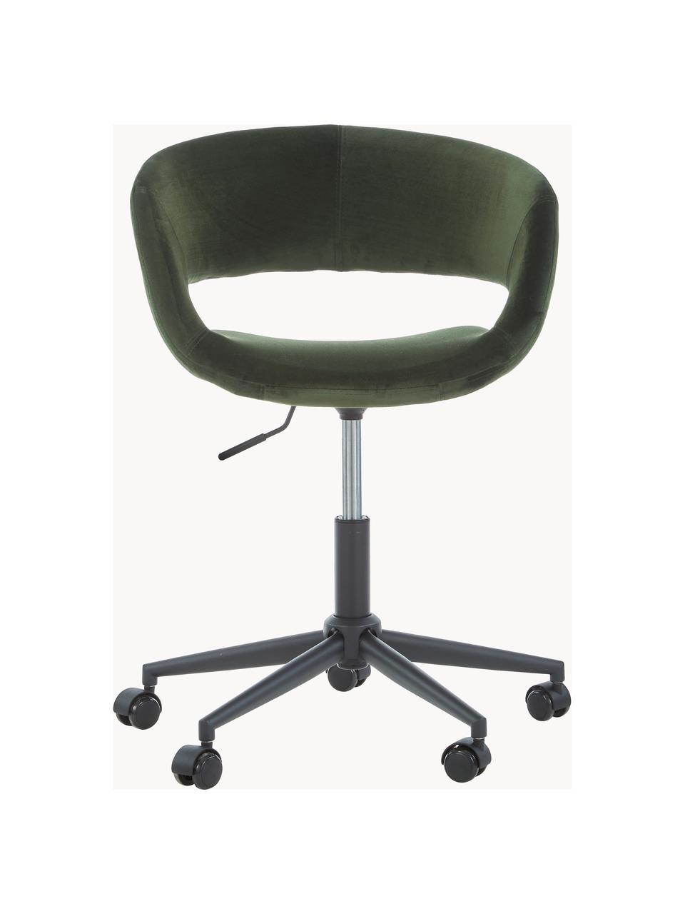 Silla de escritorio de terciopelo Grace, altura regulable, Tapizado: terciopelo de poliéster 2, Estructura: metal con pintura en polv, Terciopelo verde oscuro, An 56 x F 54 cm