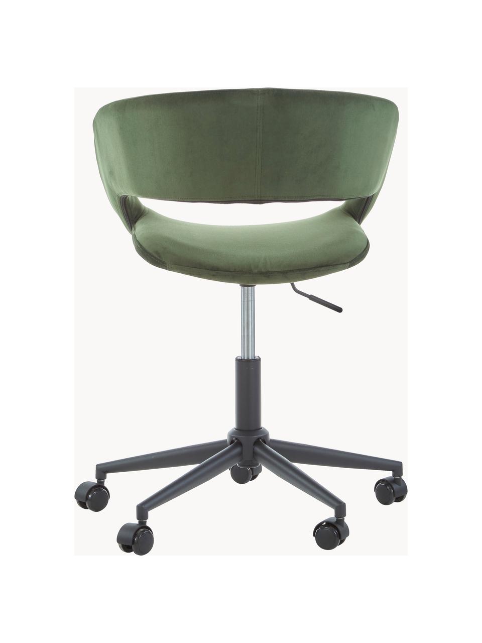 Silla de escritorio de terciopelo Grace, altura regulable, Tapizado: terciopelo de poliéster 2, Estructura: metal con pintura en polv, Terciopelo verde oscuro, An 56 x F 54 cm