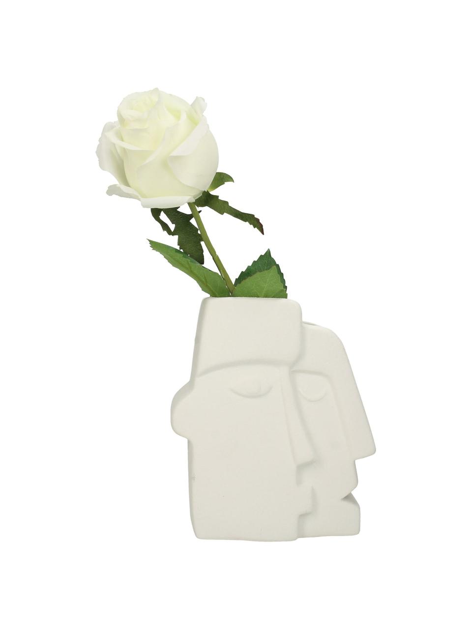 Kleine Vase Face aus Steingut, Steingut, Weiß, B 14 x H 15 cm