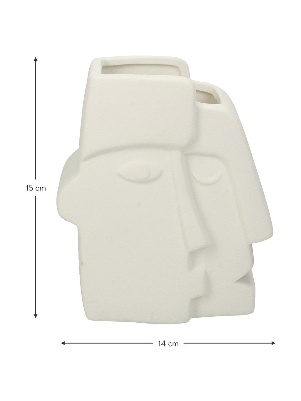 Kleine Vase Face aus Steingut, Steingut, Weiß, B 14 x H 15 cm