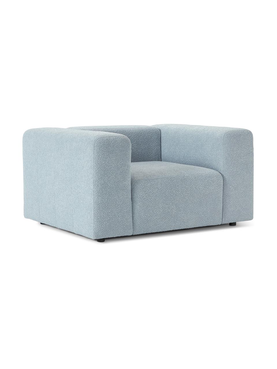 Fotel bouclé Lena, Tapicerka: bouclé (93% poliester, 6%, Stelaż: drewno sosnowe, sklejka, , Nogi: tworzywo sztuczne, Jasnoniebieski bouclé, S 134 x G 106 cm