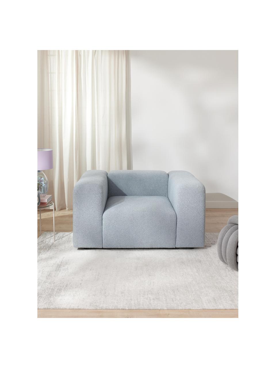 Bouclé fauteuil Lena, Bekleding: bouclé (93% polyester, 6%, Frame: grenenhout, multiplex, ha, Poten: kunststof, Bouclé lichtblauw, B 134 x D 106 cm