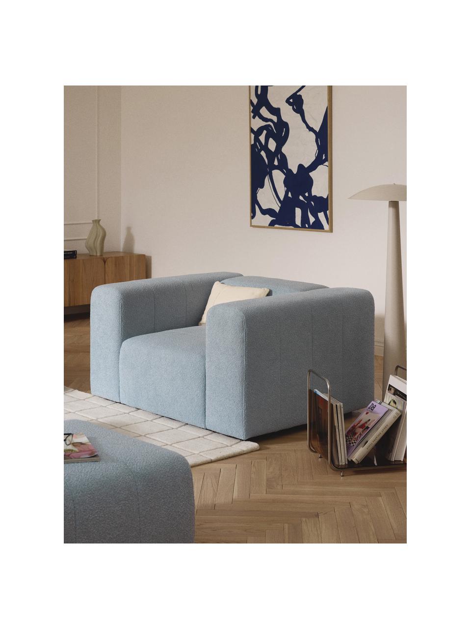 Fauteuil en tissu bouclé Lena, Bouclé bleu ciel, larg. 134 x prof. 106 cm