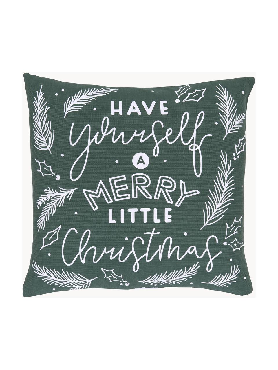 Kussenhoes Little Christmas, 100% biokatoen, GOTS-gecertificeerd, Groen, wit, B 45 x L 45 cm