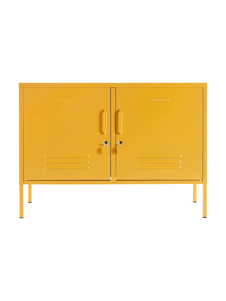 Metalen dressoir Mustard met deuren, Gepoedercoat staal, Mosterdgeel, B 100 x H 72 cm