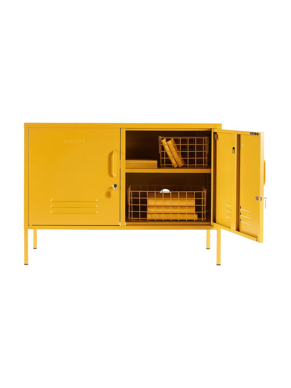 Metalen dressoir Mustard met deuren, Gepoedercoat staal, Mosterdgeel, B 100 x H 72 cm