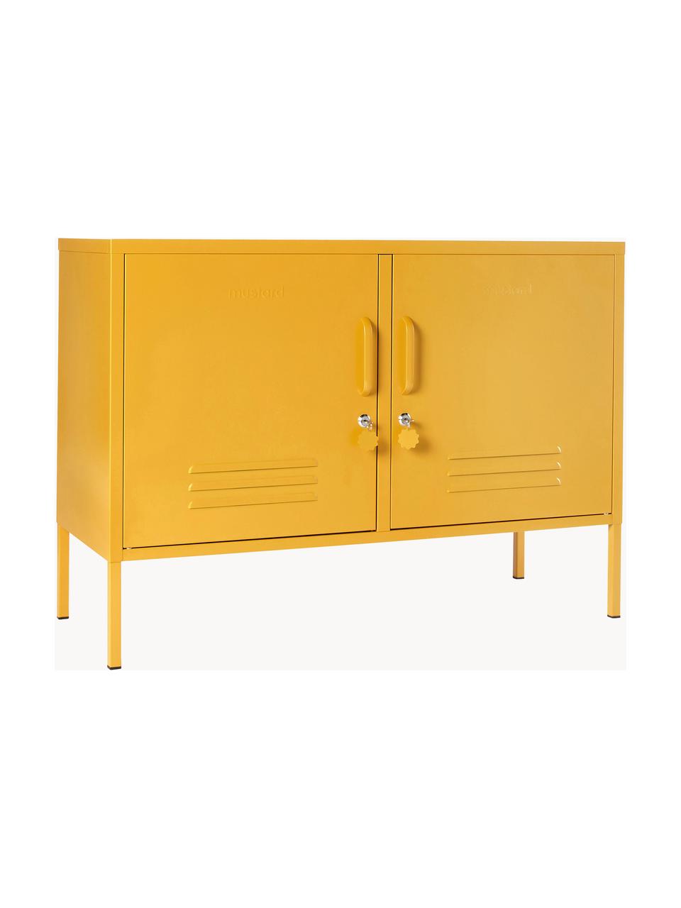 Credenza in metallo Lowdown, Acciaio verniciato a polvere, Giallo senape, Larg. 100 x Alt. 72 cm