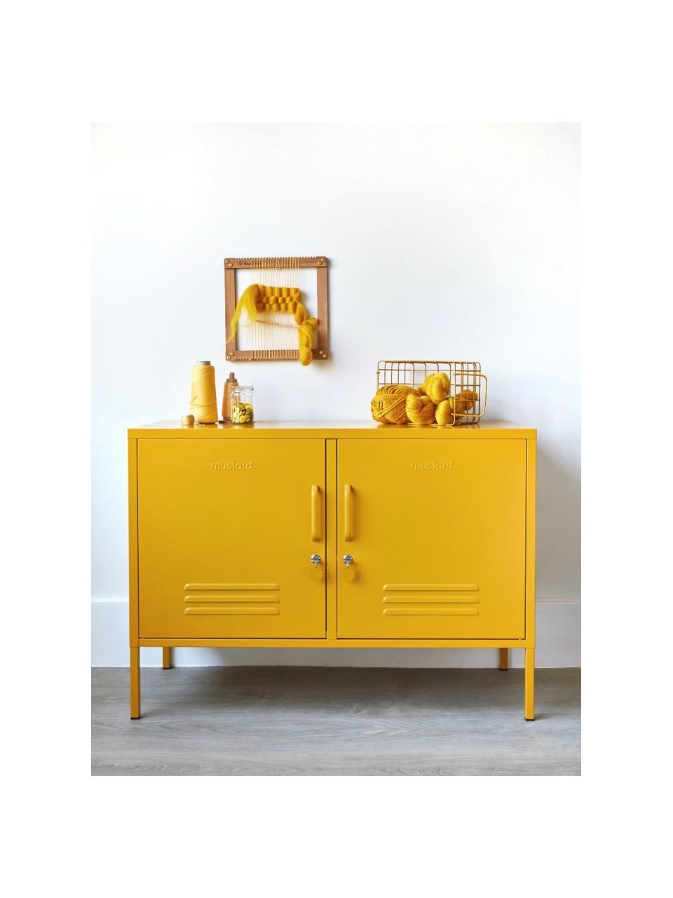 Credenza in metallo Lowdown, Acciaio verniciato a polvere, Giallo senape, Larg. 100 x Alt. 72 cm