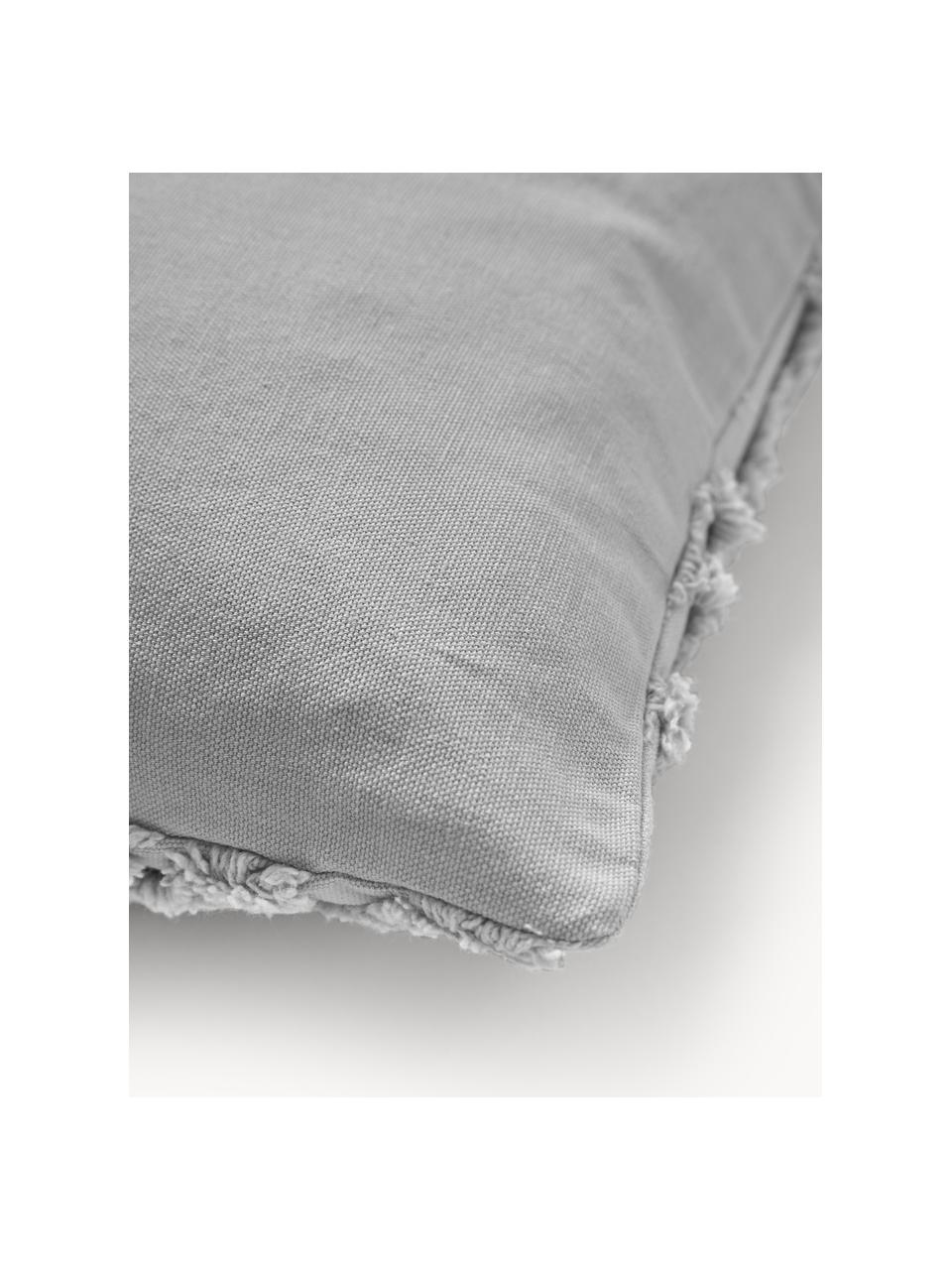 Housse de coussin 40x60 en percale de coton avec ornements tuftés Faith, 100 % coton, Gris, larg. 40 x long. 60 cm