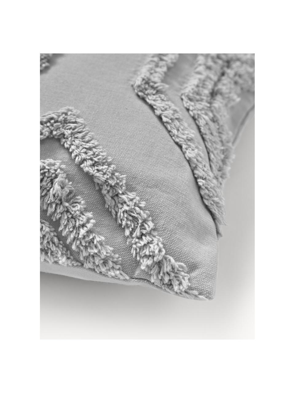 Housse de coussin 40x60 en percale de coton avec ornements tuftés Faith, 100 % coton, Gris, larg. 40 x long. 60 cm