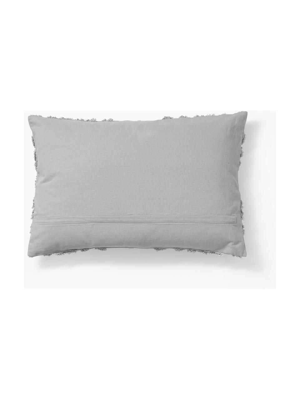 Housse de coussin 40x60 en percale de coton avec ornements tuftés Faith, 100 % coton, Gris, larg. 40 x long. 60 cm