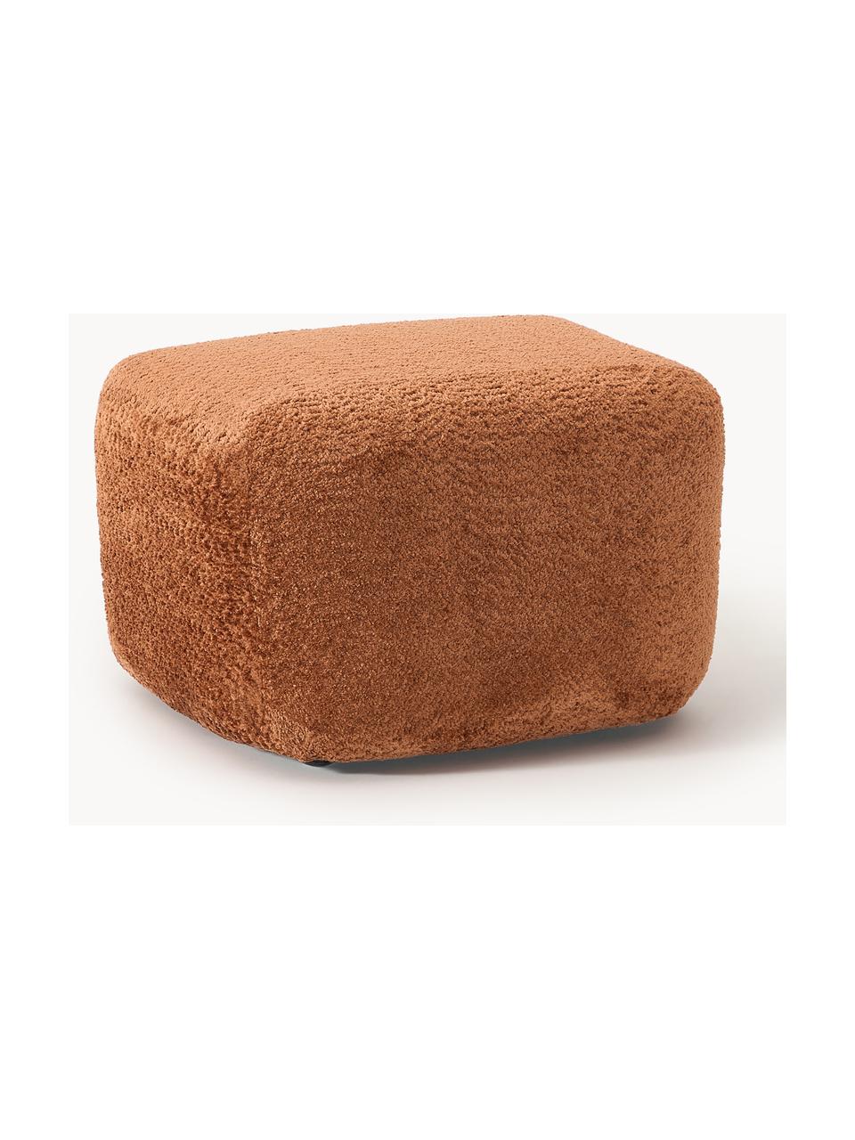Poggiapiedi da divano in teddy-bouclé Wolke, Rivestimento: teddy bouclé (100% polies, Piedini: plastica Questo prodotto , Teddy-bouclé terracotta, Larg. 64 x Alt. 41 cm