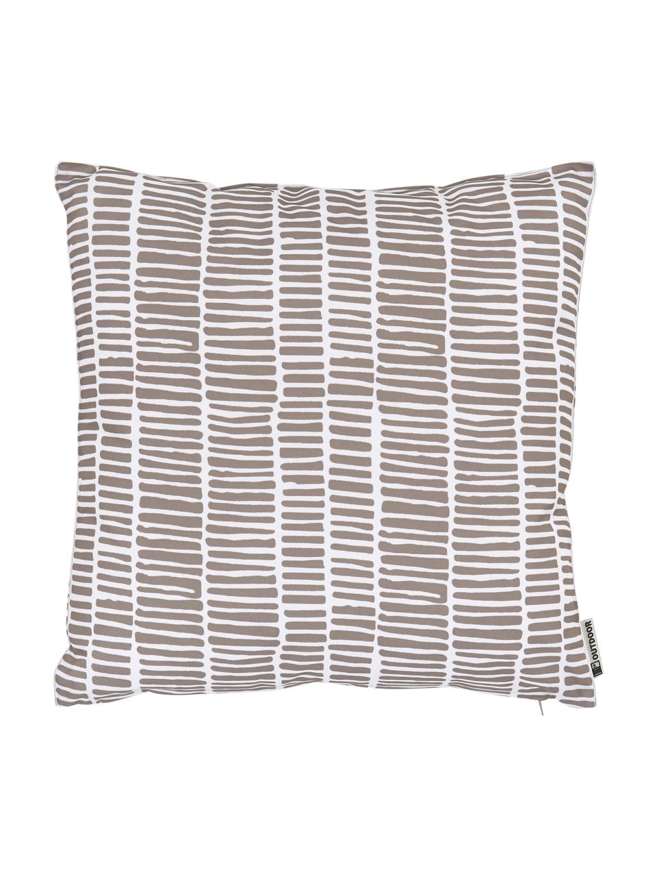 Outdoor kussen Little Stripe, met vulling, 100% polyester, Wit, taupe, B 47 x L 47 cm