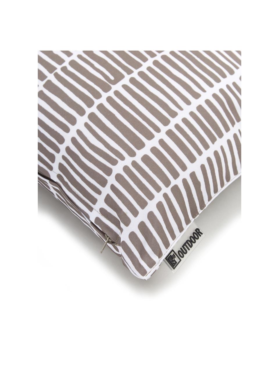 Outdoor kussen Little Stripe, met vulling, 100% polyester, Wit, taupe, B 47 x L 47 cm