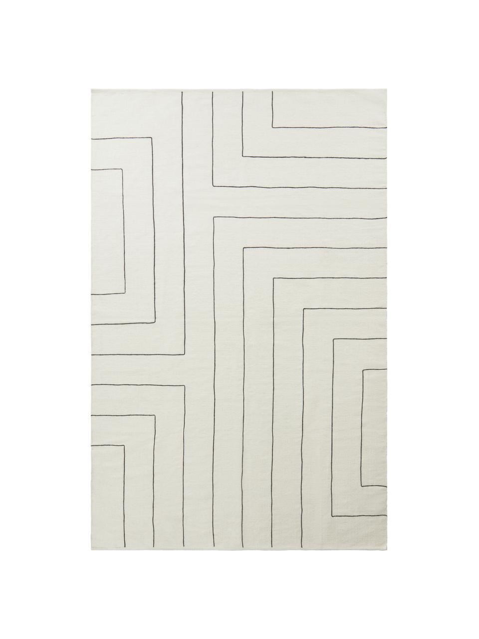 Ręcznie tkany dywan z wełny Neru, 100% wełna
Włókna dywanów wełnianych mogą nieznacznie rozluźniać się w pierwszych tygodniach użytkowania, co ustępuje po pewnym czasie, Naturalny biały,  czarny, S 200 x D 300 cm (Rozmiar L)