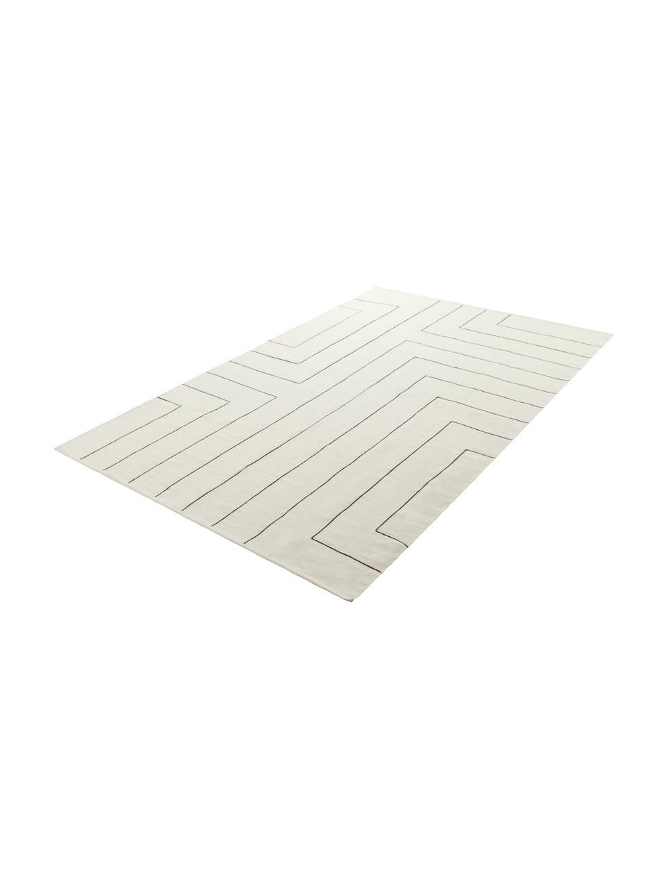 Tapis en laine tissé à la main Neru, Blanc naturel, noir