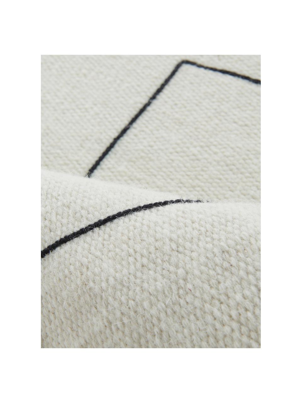 Tapis en laine tissé à la main Neru, Blanc naturel, noir