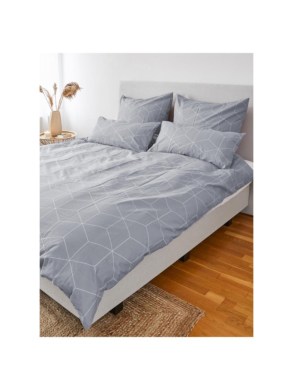 Housse de couette en coton Lynn, Gris, blanc crème, larg. 200 x long. 200 cm