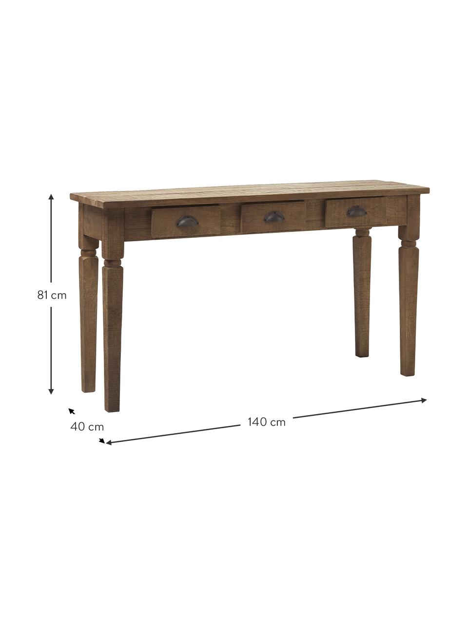 Dřevěný konzolový stolek se zásuvkami Elea, Mangové dřevo, Š 140 cm, V 81 cm