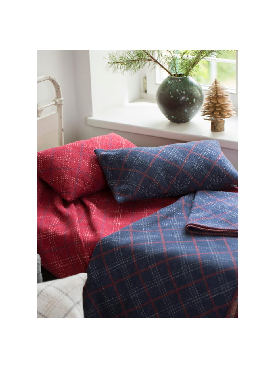 Plaid Karol, Bekleding: 85% katoen, 8% viscose, 7, Rood, wit, donkergrijs, 140 x 200 cm