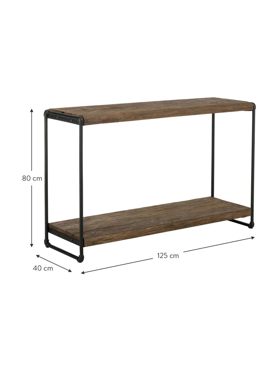 Wandtafel Iron in industrieel design, Plank: natuurlijk teakhout, Frame: gepoedercoat metaal met b, Teakhout, zwart, 125 x 80 cm