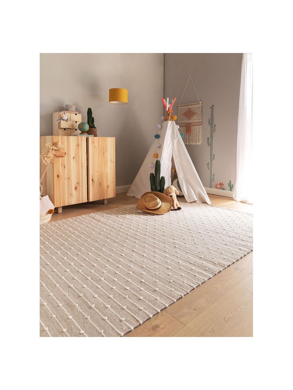 Handgeweven katoenen vloerkleed Lupo in beige/crèmekleur, 80% katoen, 20% wol, Beige, B 160 x L 230 cm (maat M)