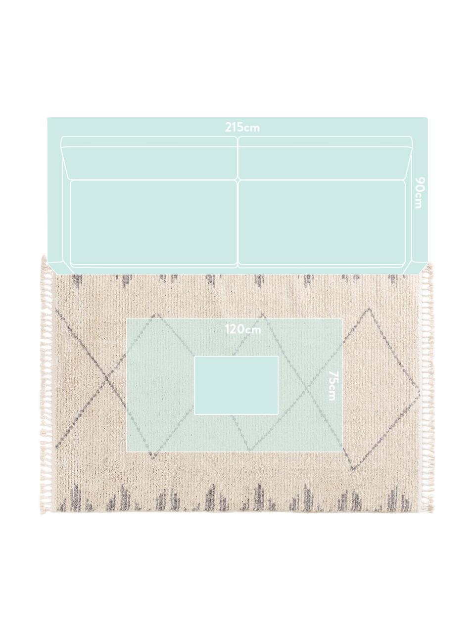 Hoogpolig vloerkleed Bosse met boho patroon en franjes, 100% polyester, Lichtbeige, grijs, B 160 x L 230 cm (maat M)