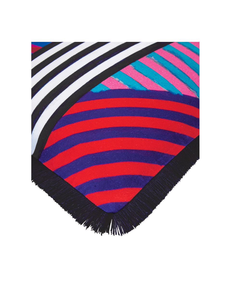 Housse de coussin à imprimé design à franges Lexy, Multicolore, larg. 40 x long. 60 cm