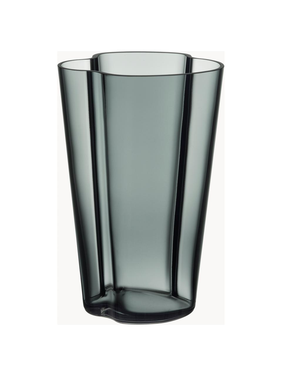 Mondgeblazen vaas Alvar Aalto, H 22 cm, Mondgeblazen glas, Donkergrijs, transparant, B 14 x H 22 cm