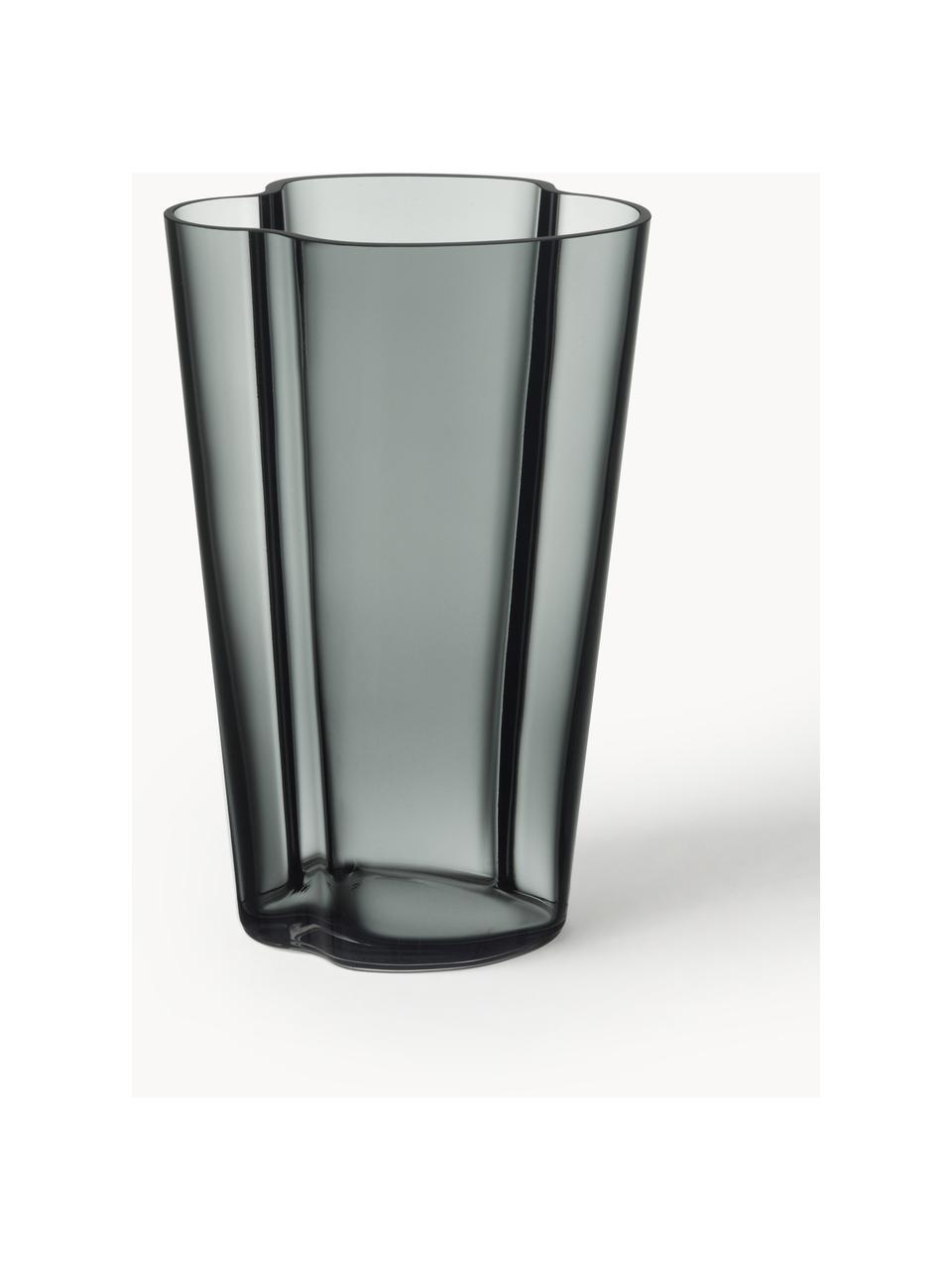 Mundgeblasene Vase Alvar Aalto, H 22 cm, Glas, mundgeblasen, Dunkelgrau, transparent, B 14 x H 22 cm