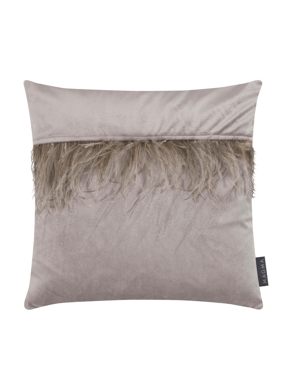 Housse de coussin 40x40 velours gris avec plumes Ostrich, Gris