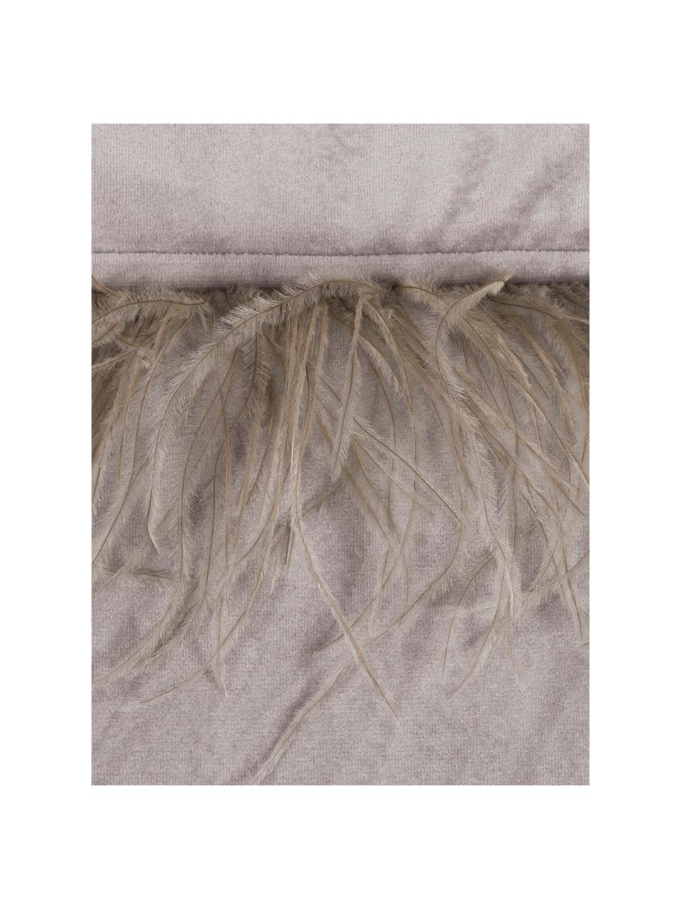 Federa arredo  in velluto con piume Ostrich, Frange: piume di struzzo, Grigio, Larg. 40 x Lung. 40 cm