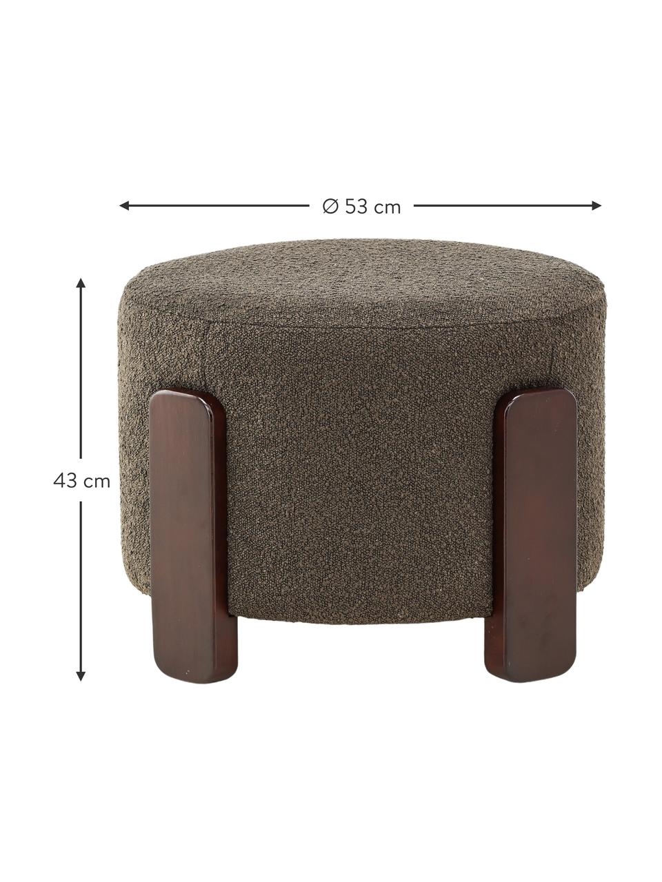 Buklé taburetka s drevenými nohami Coffey, Buklé tmavozelená, kaučukovníkové drevo, Ø 53 x V 43 cm