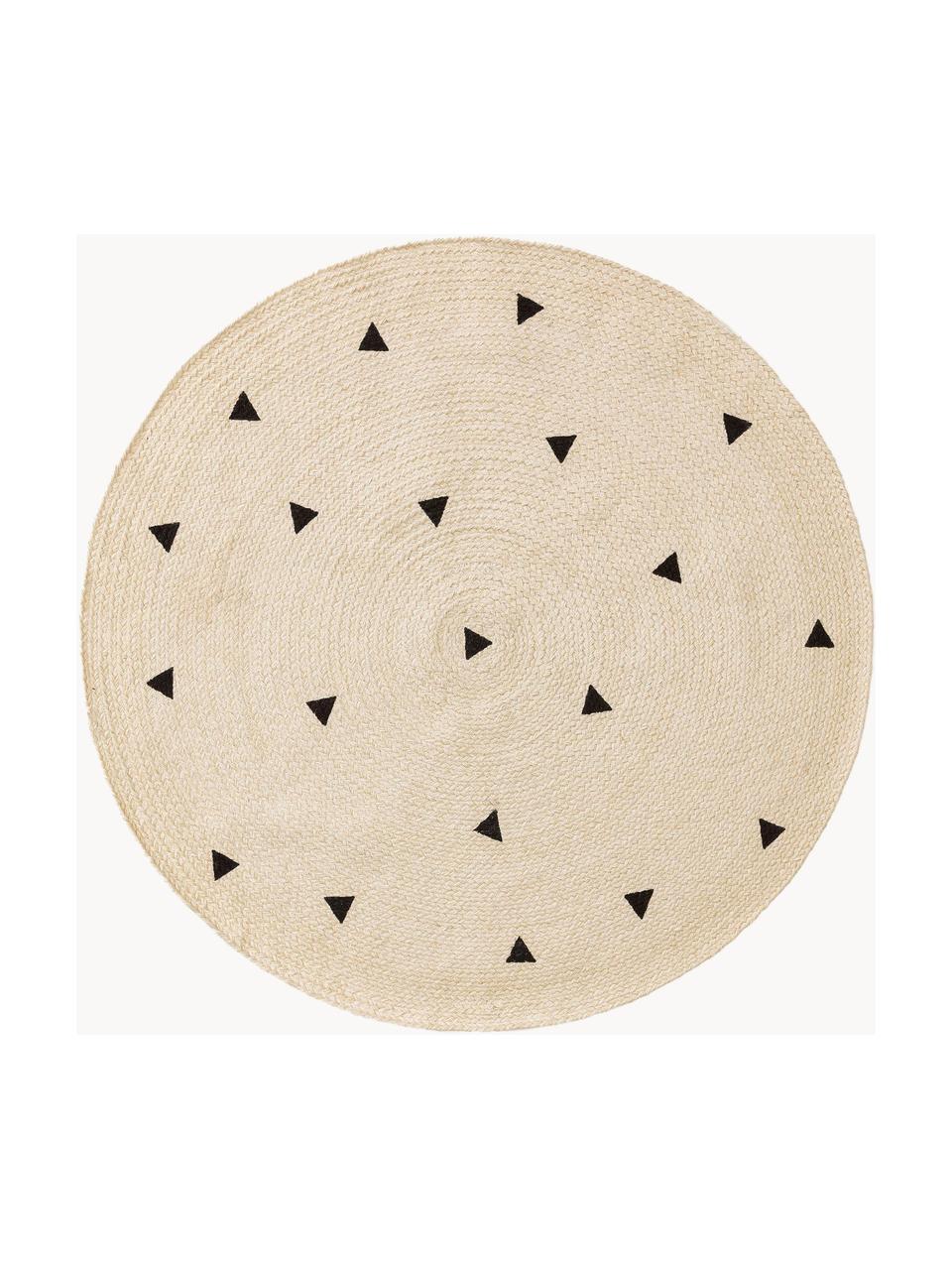 Ručně tkaný kulatý dětský koberec z juty Pippa, 100 % juta, Krémově bílá, černá, Ø 120 cm (velikost S)