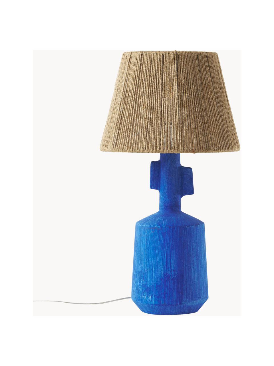 Keramik-Tischlampe Alicia, Lampenschirm: Leinenfäden, Braun, Blau, Ø 26 x H 49 cm