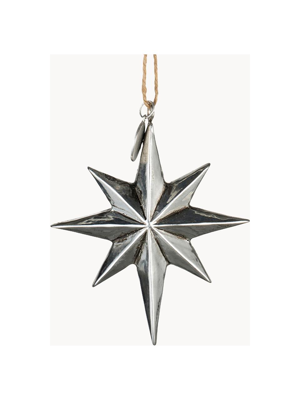 Handgefertigte Baumanhänger Serafina Star, 2 Stück, Silberfarben, B 7 x H 8 cm