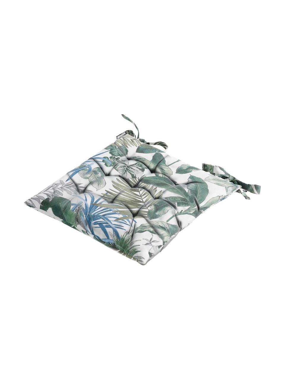 Stoelkussen Bliss met tropische print, Crèmekleurig, groen- en blauwtinten, B 45 x L 45 cm
