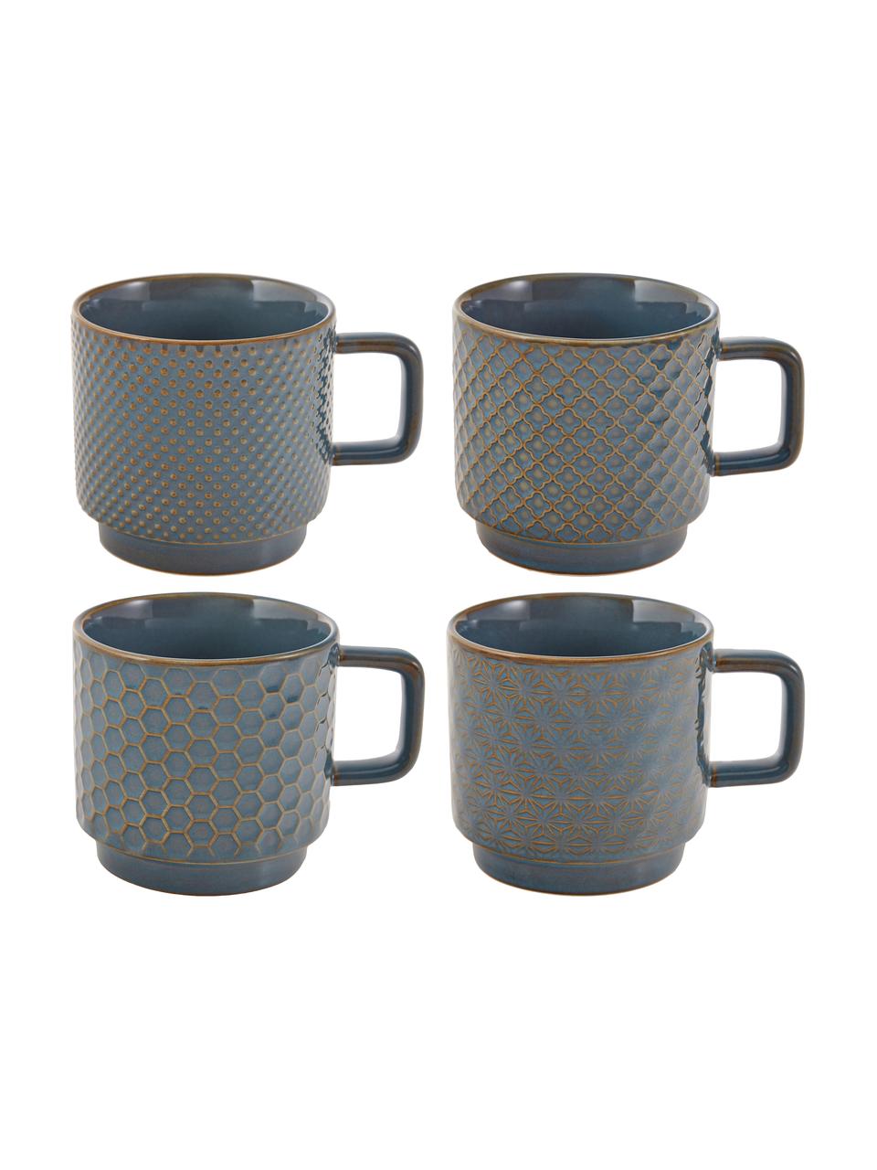 Tazas de café grandes Lara, 4 uds., diferentes tamaños, Gres, Gris azulado, marrón, Ø 8 x Al 8 cm
