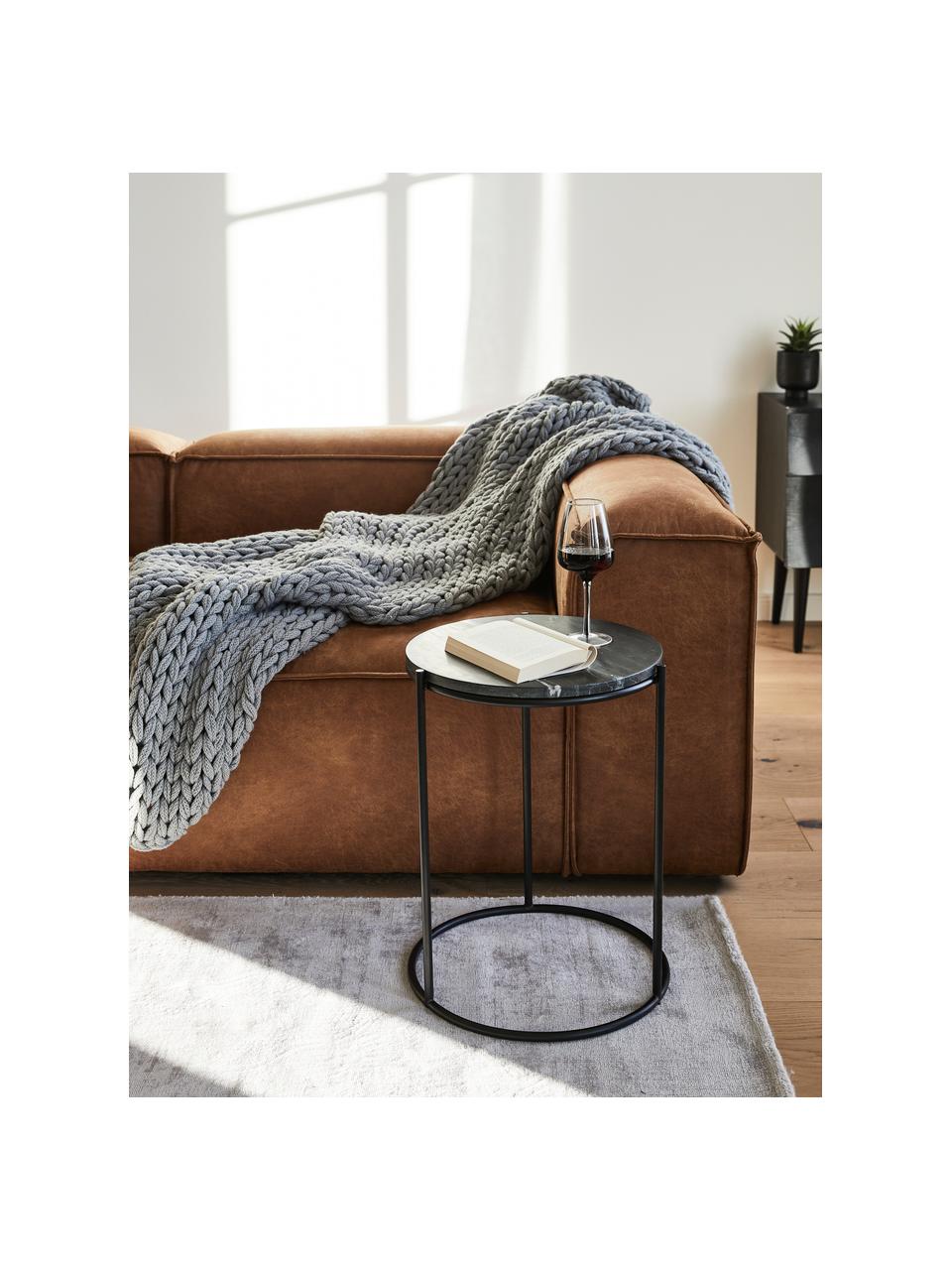 Kulatý mramorový odkládací stolek Ella, Černá, mramorovaná, Ø 40 cm, V 50 cm