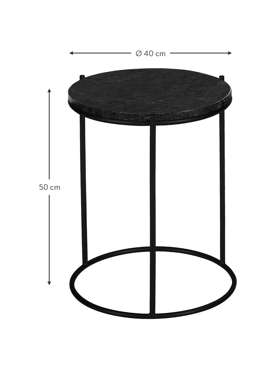 Kulatý mramorový odkládací stolek Ella, Černá, mramorovaná, Ø 40 cm, V 50 cm