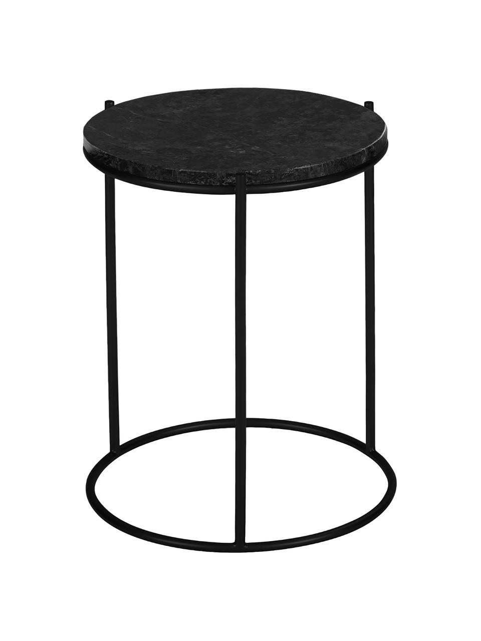 Okrúhly mramorový pomocný stolík Ella, Mramorovaná čierna, Ø 40 x V 50 cm