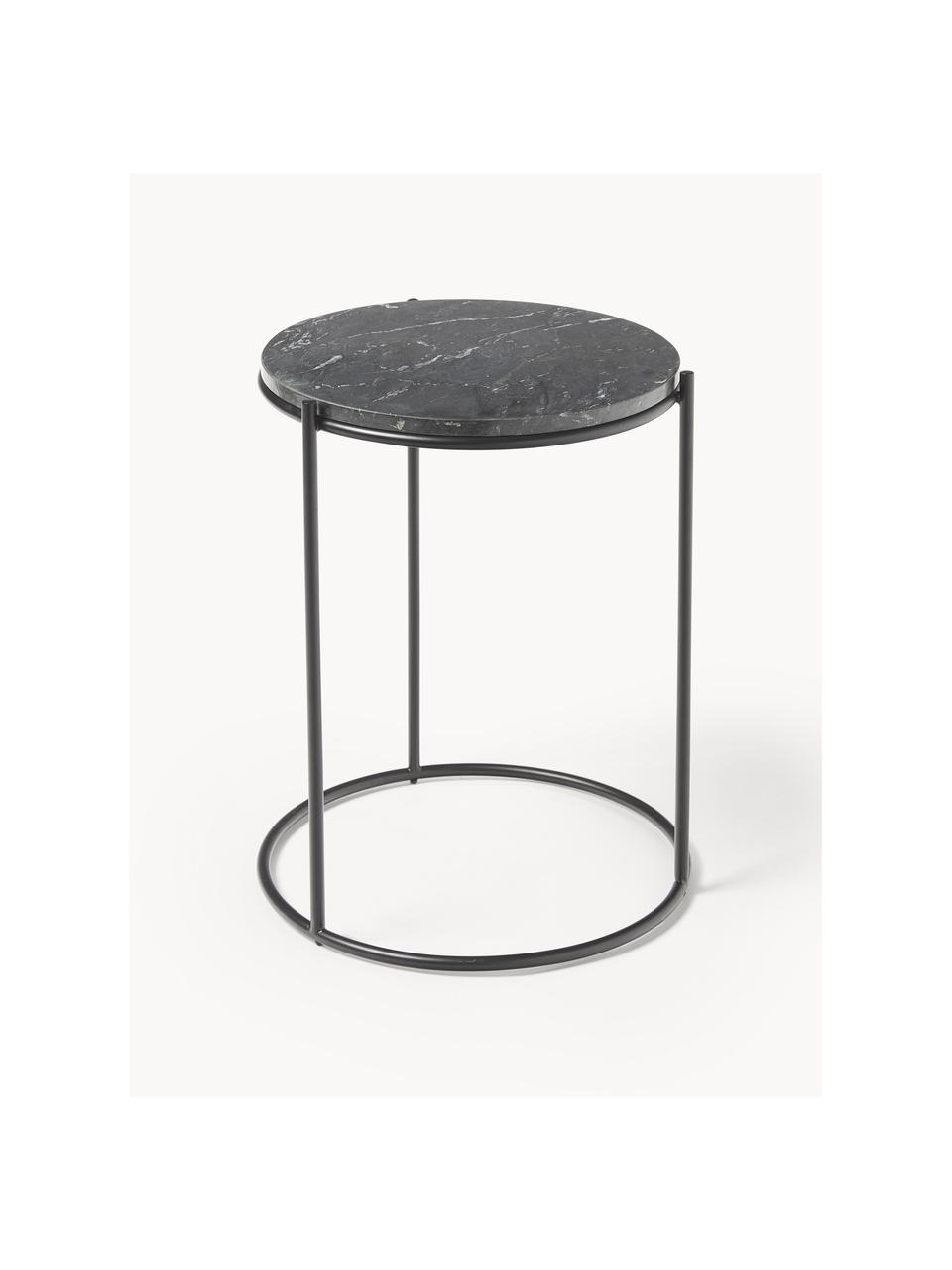 Table d'appoint ronde en marbre Ella, Noir, marbré, Ø 40 x haut. 50 cm