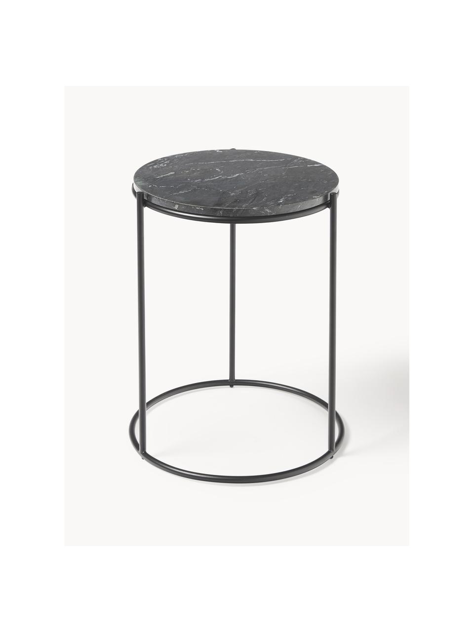 Table d'appoint ronde en marbre Ella, Noir, marbré, Ø 40 x haut. 50 cm