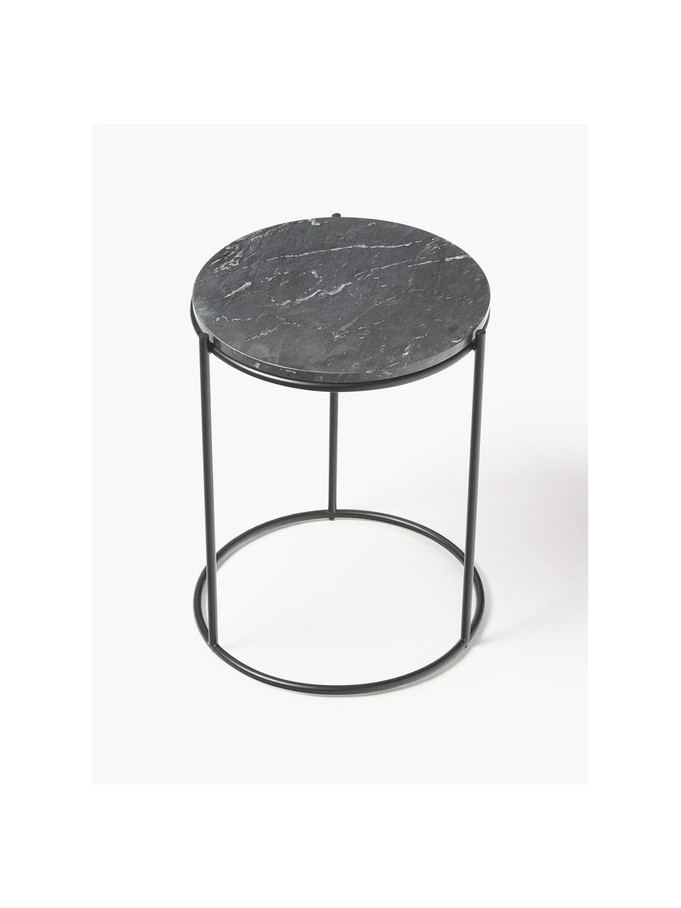 Table d'appoint ronde en marbre Ella, Noir, marbré, Ø 40 x haut. 50 cm