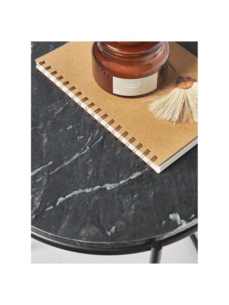 Okrągły stolik pomocniczy z marmuru Ella, Blat: marmur, Stelaż: metal malowany proszkowo, Czarny, marmurowy, Ø 40 x W 50 cm