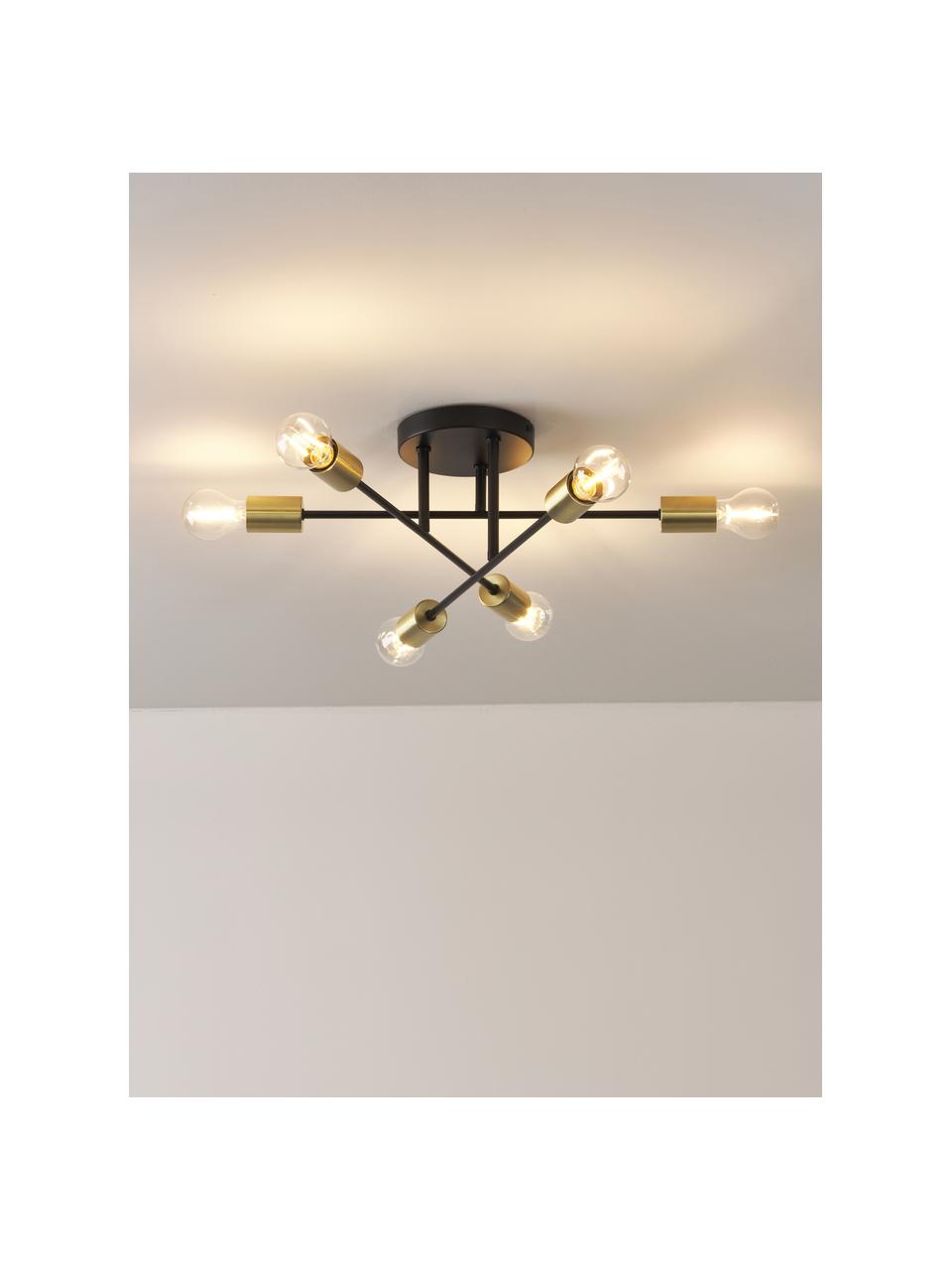 Plafondlamp Venja, Zwart, goudkleurig, B 55 x H 20 cm